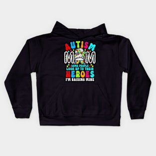 Autism Mom Raising Hero Groovy Messy Bun Autism Awareness Kids Hoodie